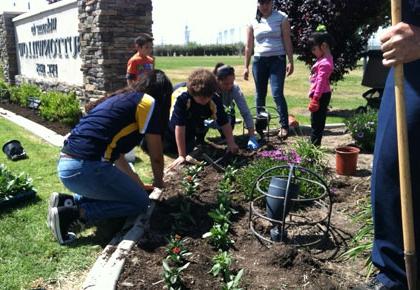 Buttonwillow Unified School students plant flowers on Earth Day